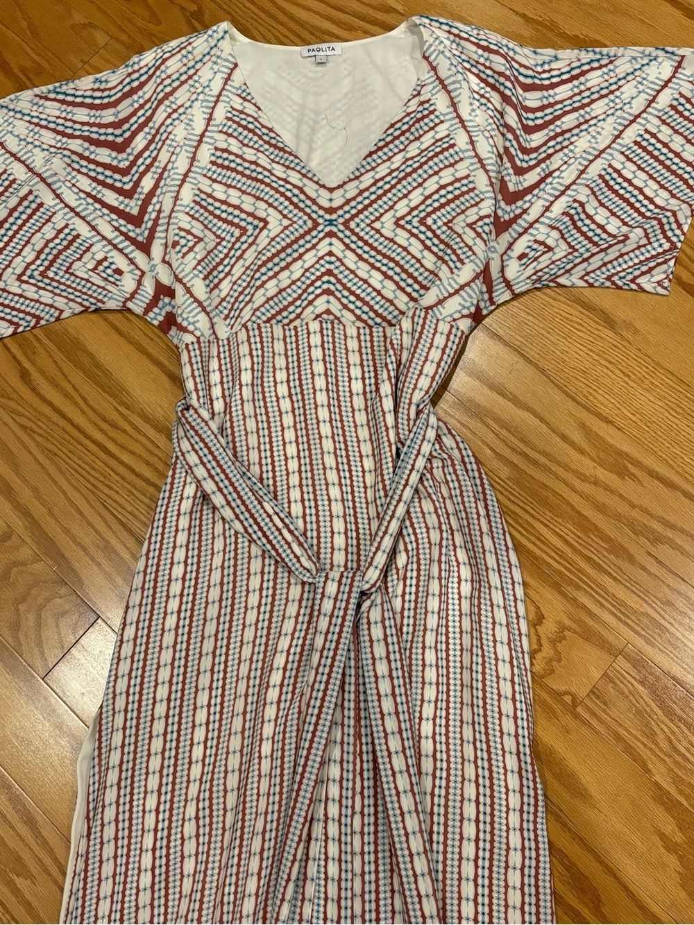 Paolita Kito Maxi Dress Kimono Flutter Sleeves GeoPrint Tassel Tie Resortwear S - Picture 5 of 16